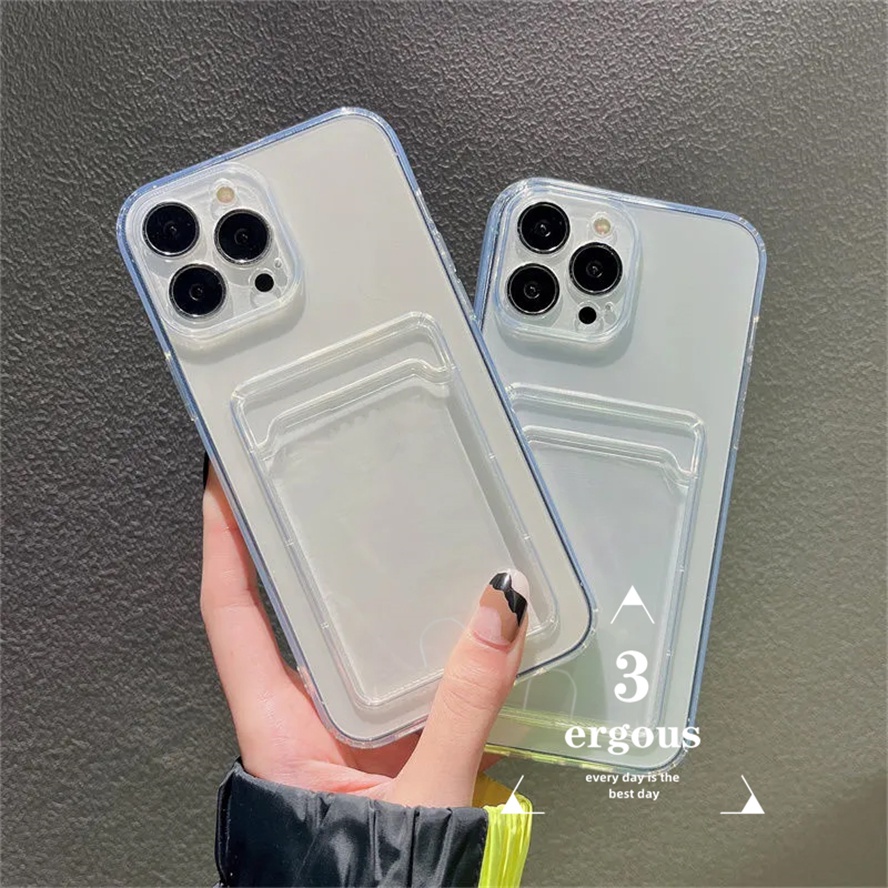 Ốp Điện Thoại TPU Mềm Trong Suốt Đơn Giản Có Ngăn Đựng Thẻ Cho IPhone 14 13 12 11 Pro Max X XR Xs Max 8 7 Plus SE 2020