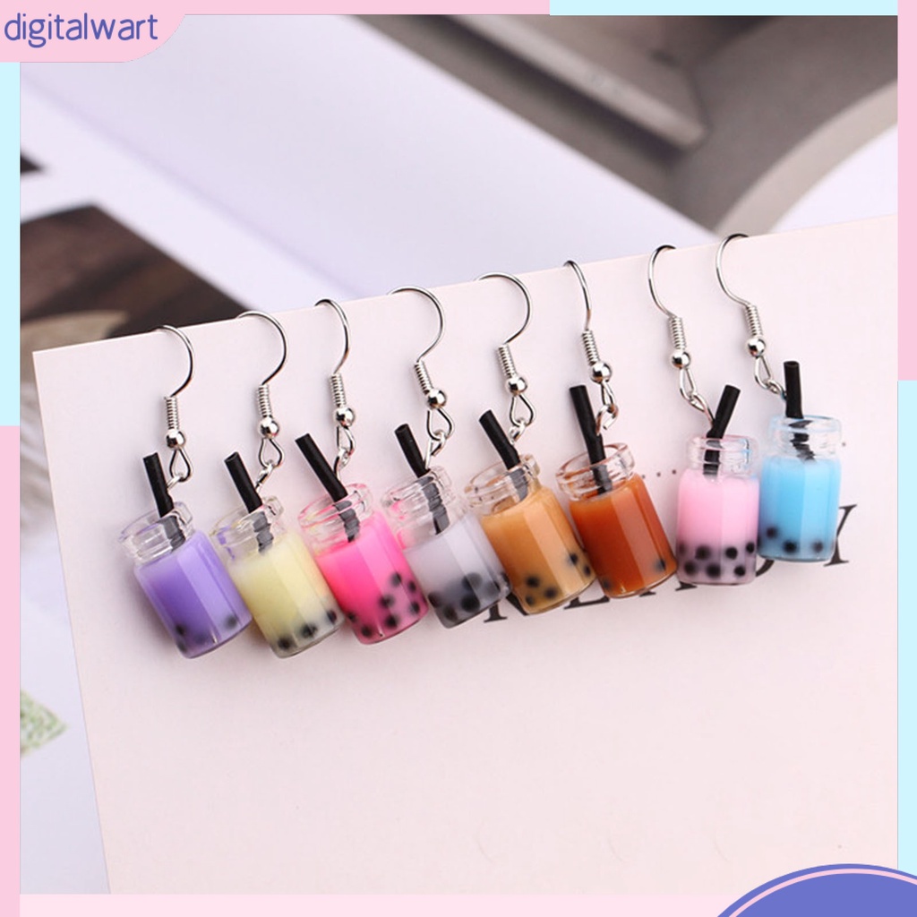 1 Đôi Bông Tai Móc Hình Ly Trà Sữa Thủy Tinh Không Gây Dị Ứng Dễ Thương Thời Trang Cho Nữ