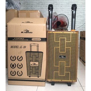 Loa vali kéo bluetooth di động kiomic k89 tặng kèm 2 micro không dây karaoke chống hú