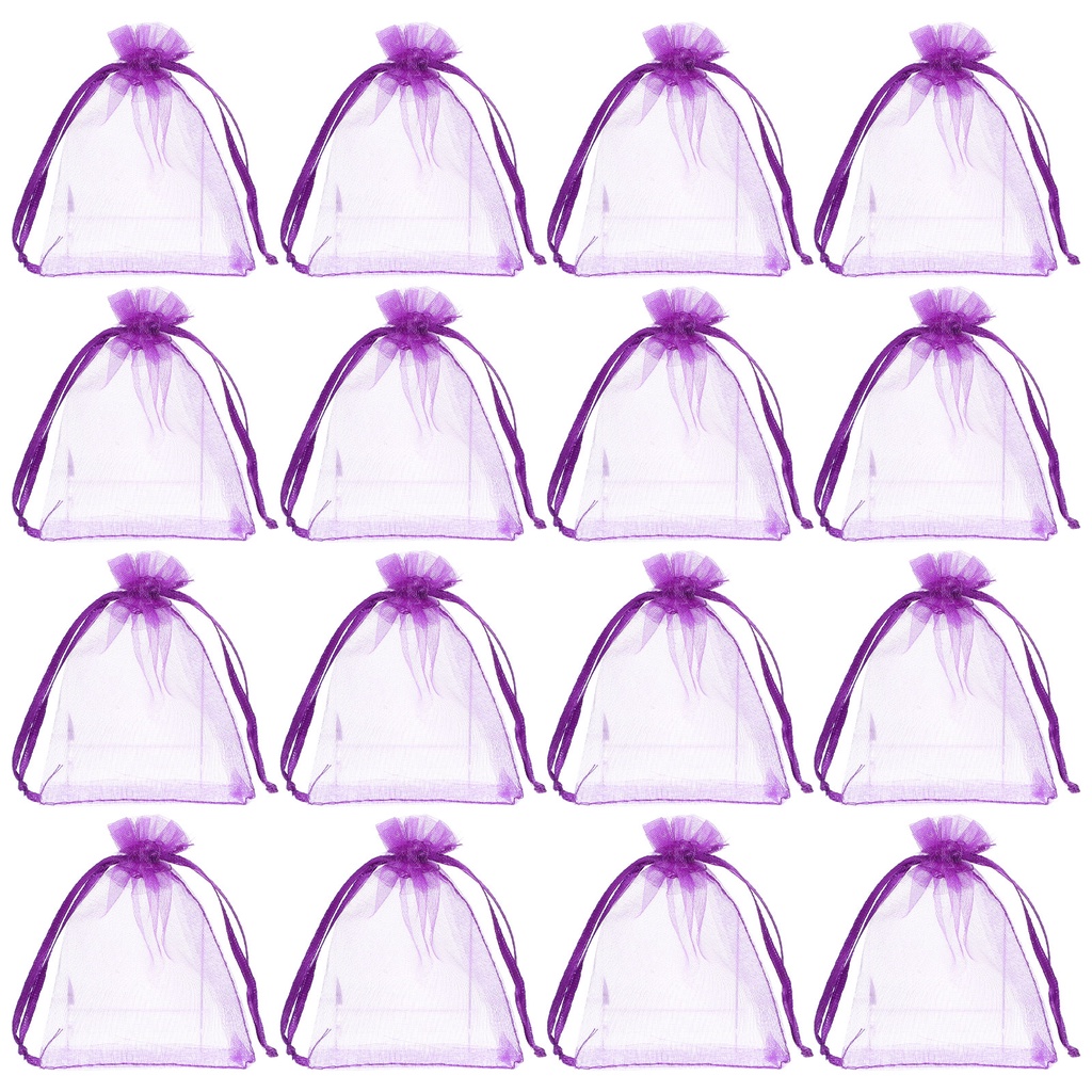 Set 100 Túi Đựng Kẹo Bằng Vải Organza Có Dây Rút Màu Tím Đậm