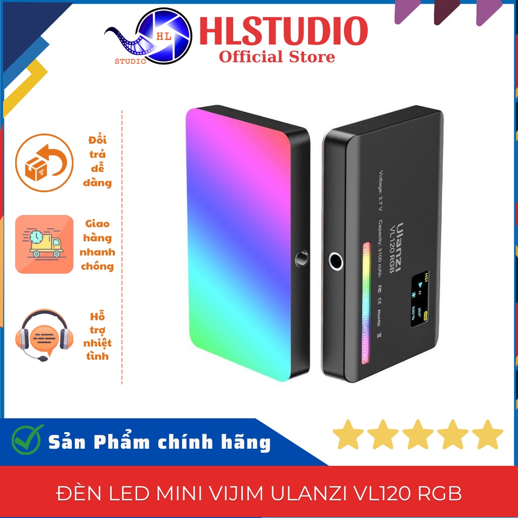 Đèn LED Mini Vijim Ulanzi VL120 RGB, Light, Bi, 20 Hiệu Ứng Ánh Sáng Kèm Silicon Smooth Mềm Tản Sáng HL Studio