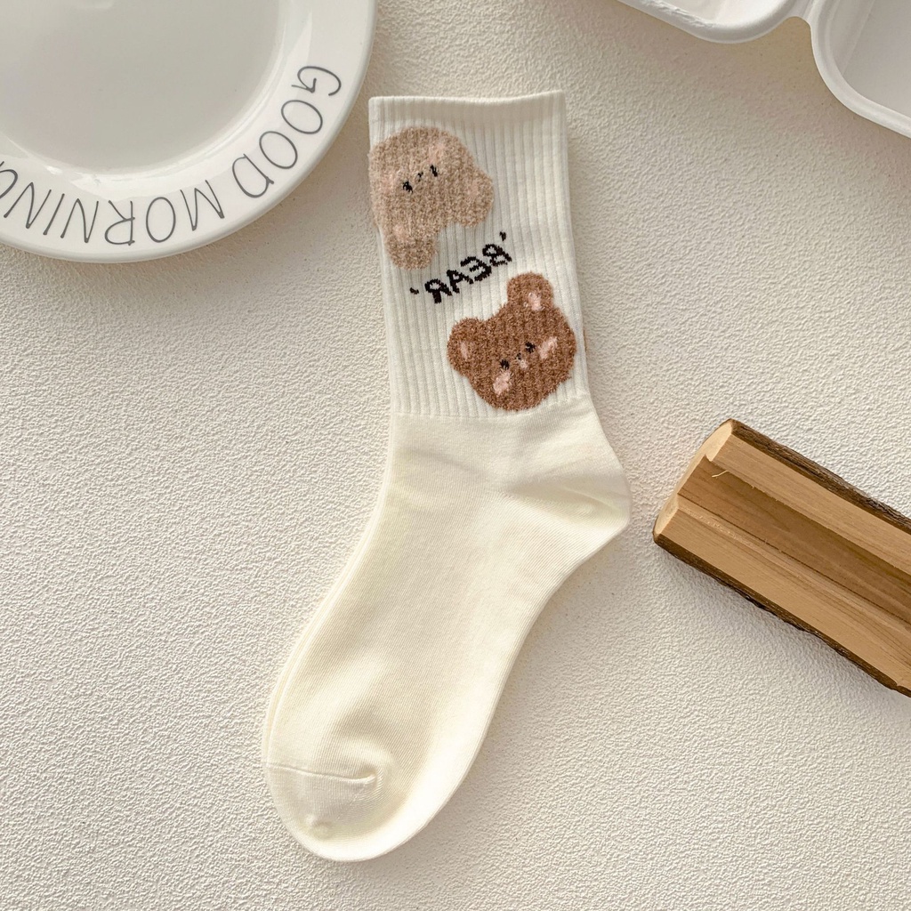 Vớ Cotton Dày Dặn In Họa Tiết Gấu Dễ Thương Thời Trang Thu Đông Cho Nữ CFH HB