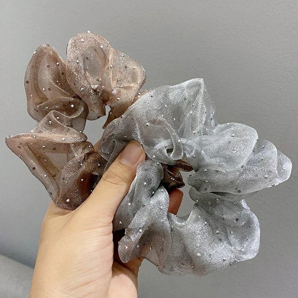 FORBETTER Dây Buộc Tóc Cao Su Bọc Vải Lưới Họa Tiết Chấm Bi Trong Suốt Thời Trang Thanh Lịch Dành Cho Bạn Gái