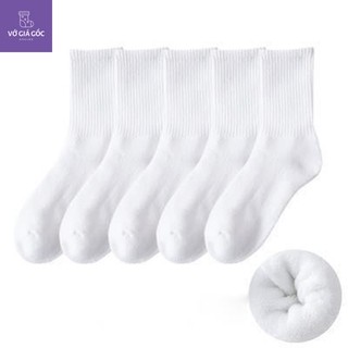 Tắt vớ trắng đen basic trơn cổ trung cao unisex