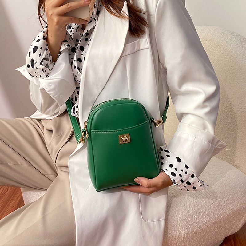 Túi Đeo Chéo mini Bằng Da Có Khóa Kéo Phong Cách Hàn Quốc Thời Trang Cho Nữ
