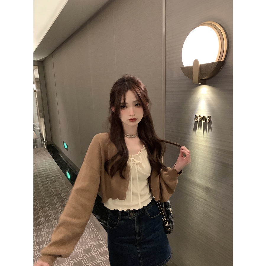 Áo Khoác Cardigan Dệt Kim Dáng Rộng Phong Cách Hàn Quốc Có 4 Màu Lựa Chọn