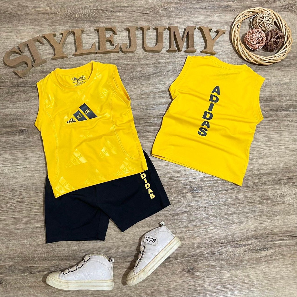 Size 7- 12 ( 24-45kg) - Bộ quần áo sát nách nhiều màu trơn in logo & chữ ADI-DAS dọc lưng