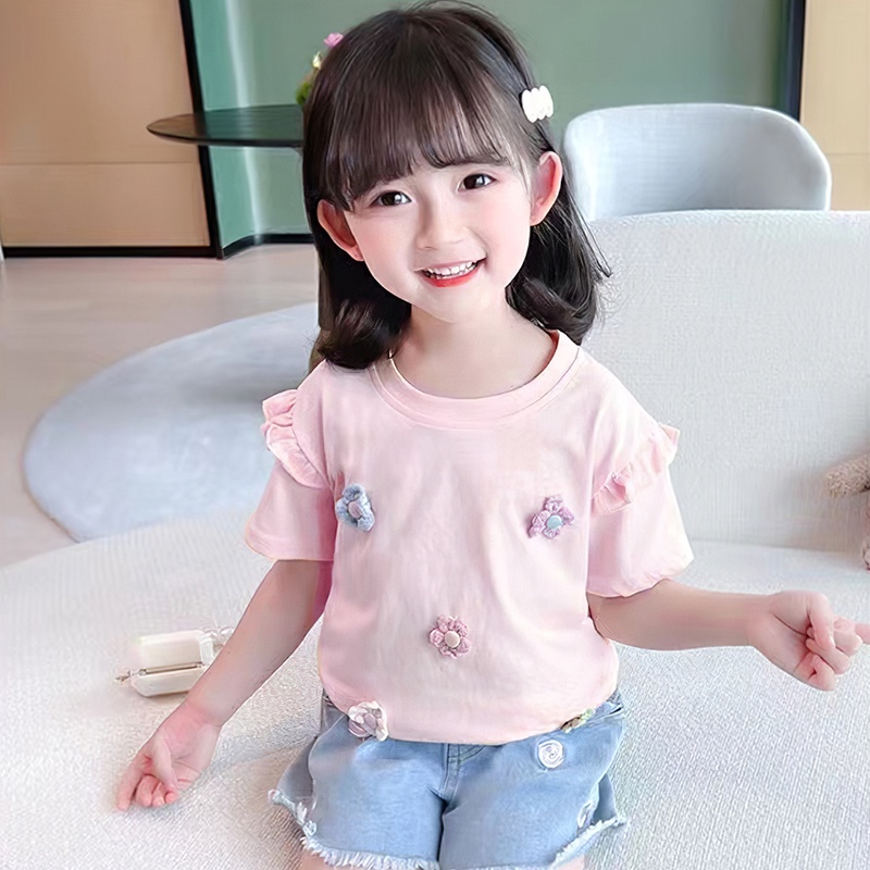 Áo Thun Ngắn Tay In Hoa Thời Trang Mùa Hè Mới Dành Cho Bé Gái 1-6 Tuổi