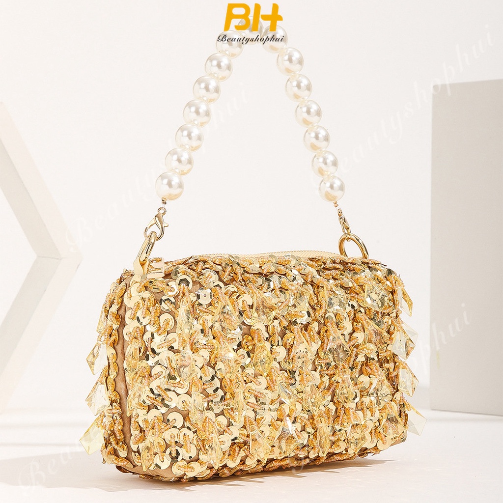 Ví Cầm Tay Đính Hạt Cườm Lấp Lánh Kiểu Mới Cho Nữ
