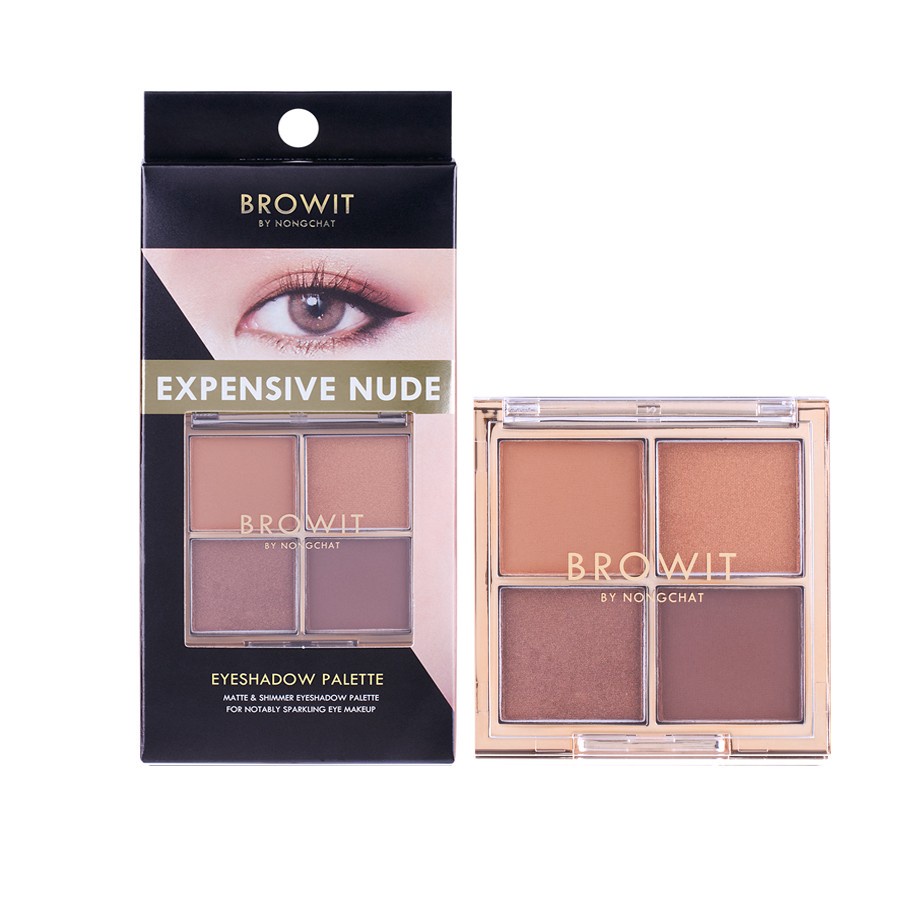 Bảng phấn mắt 4 màu Nongchat, kết cấu mờ, ánh nhũ, mịn, lâu trôi, dễ blend  Browit Eyeshadow Palette -auth Thai