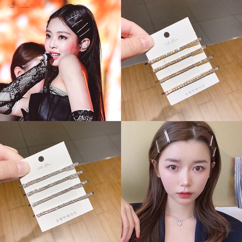 Set 4 Chiếc Kẹp Tăm Size To, Kẹp Tăm Đính Đá Hạt Kim Cương, Phụ Kiện Trang Trí Tóc