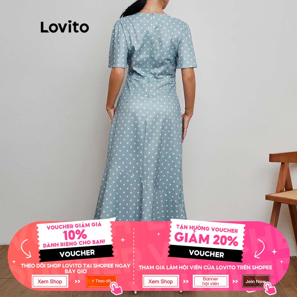 Lovito Đầm Tay Loe Hoạ Tiết Chấm Bi Hình Đuôi Cá L20D001