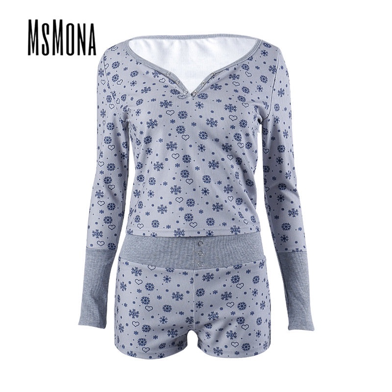 MsMona Bộ Đồ Thời Trang 2023 Áo Tay Dài Cổ Tròn Màu Trơn In Hoa Phối Quần Dài Ôm Dáng Cá Tính Cho Nữ