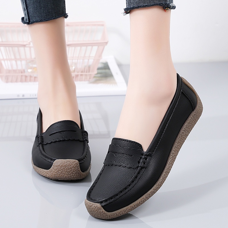 Giày Lười Da Bò Đế Bằng Thiết Kế Đơn Giản Thoải Mái Size 35-41 Thời Trang Cho Nữ