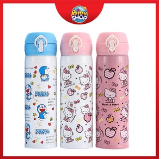 Bình nước cho bé inox cute cho bé đi học dung tích 500ml ngộ nghĩnh kèm các hình hoạt hình
