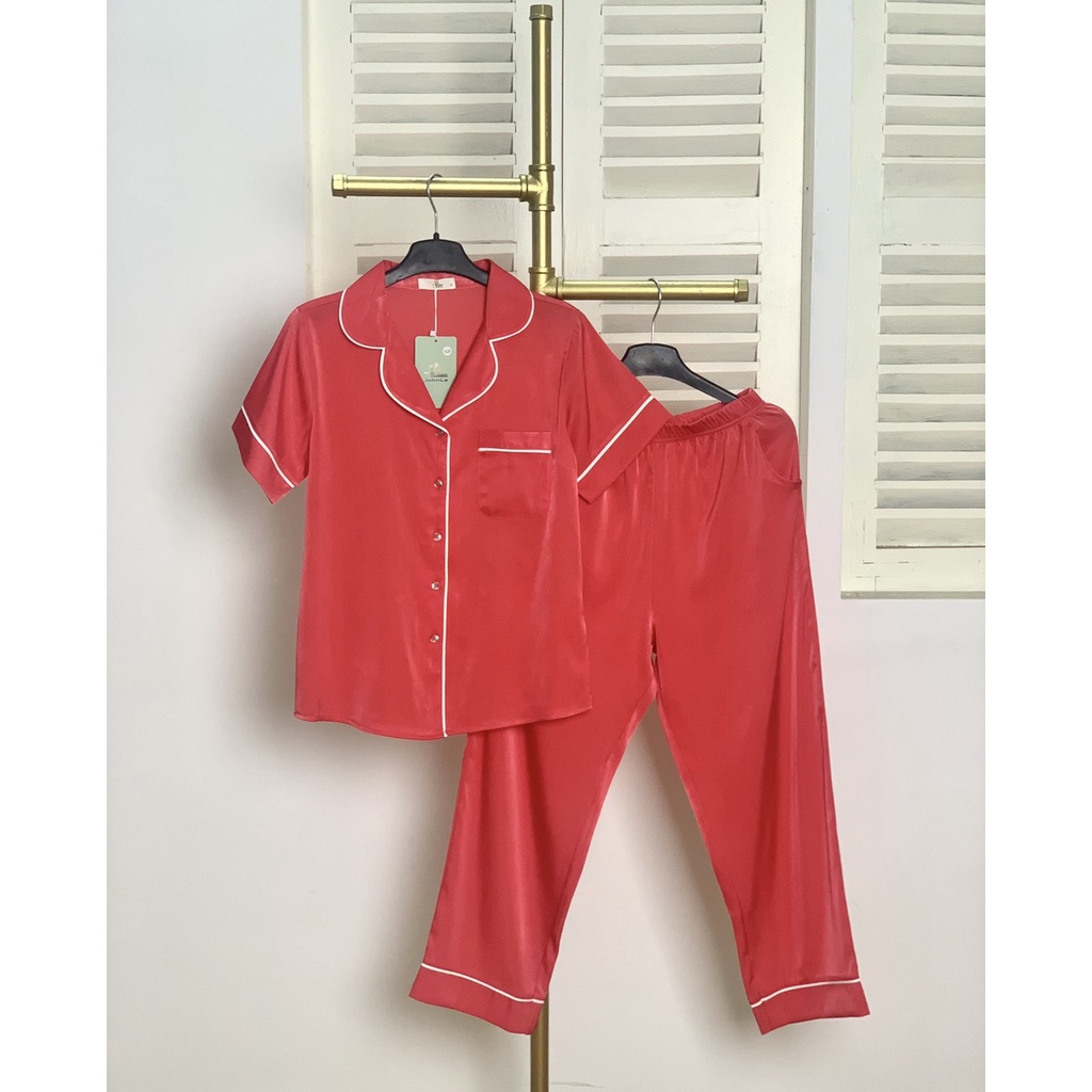 Bộ Pijama Trơn Tay Ngắn Quần Dài YAMOPAD Chất Liệu Lụa Nhật Cao Cấp Mềm Mại Thoáng Mát Có Độ Dày