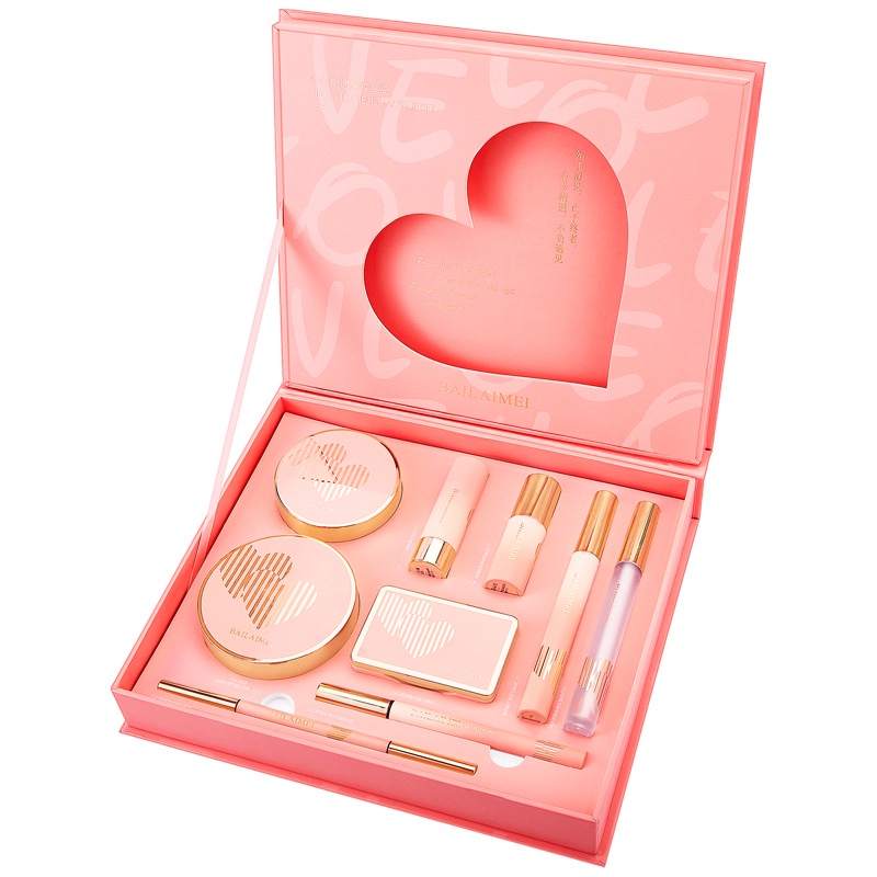 Set trang điểm đầy đủ hồng 9 món BAILAIMEI tặng kèm túi xách
