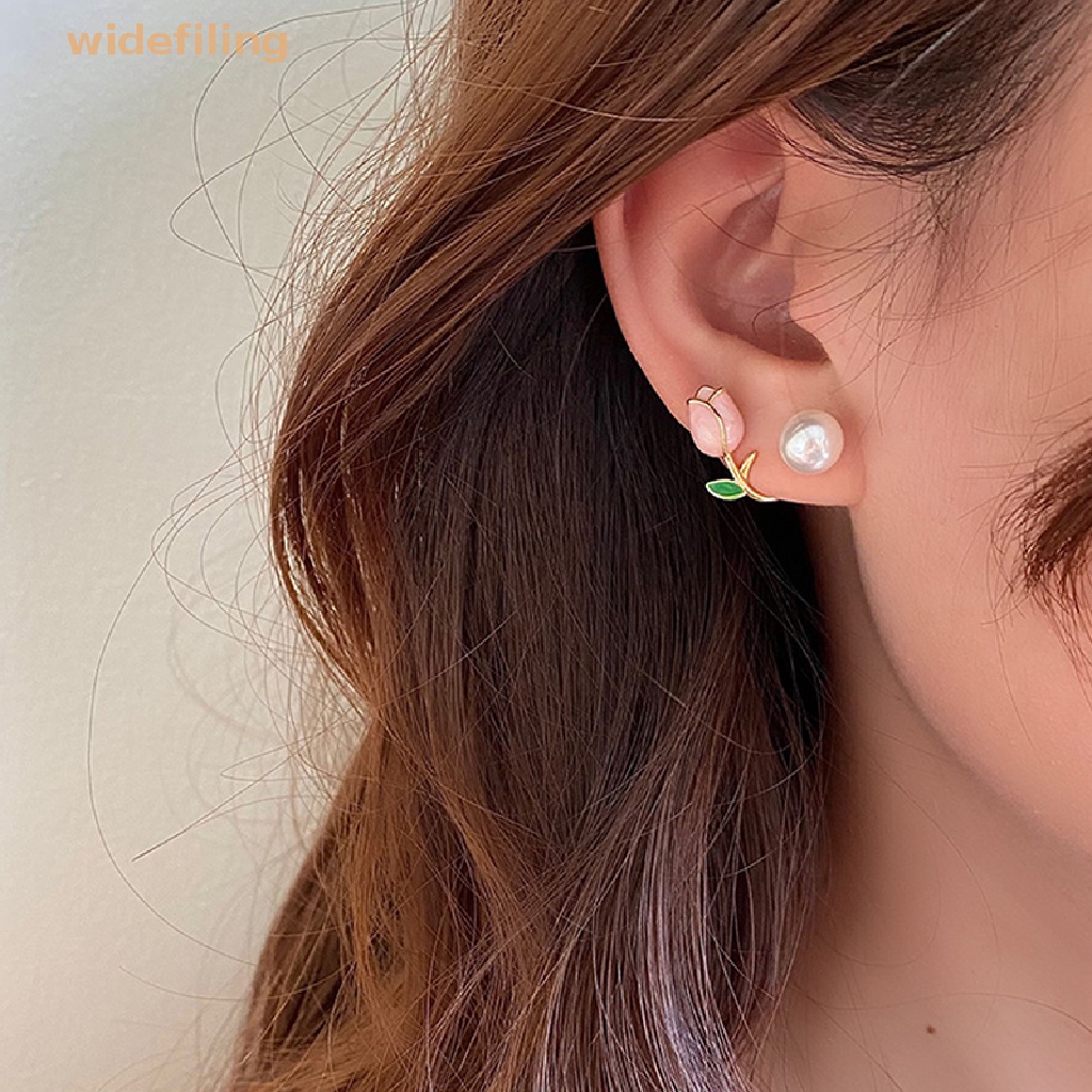 Bông Tai Hình Hoa Tulip Đính Ngọc Trai Thời Trang Thanh Lịch Dành Cho Nữ