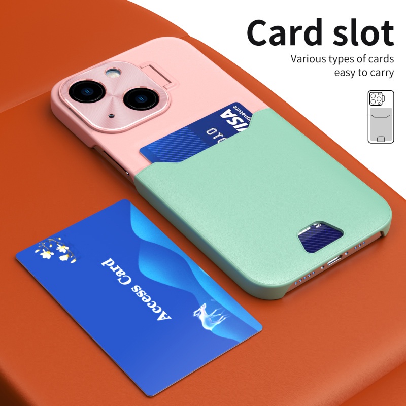 Ốp Điện Thoại Da Màu Tương Phản Có Ngăn Đựng Thẻ Bảo Vệ Camera Cho Iphone 12 Pro Iphone 14 13 Pro Max
