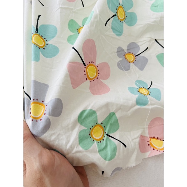 Vải thô cotton hoa lá loại dày dặn may ga gối