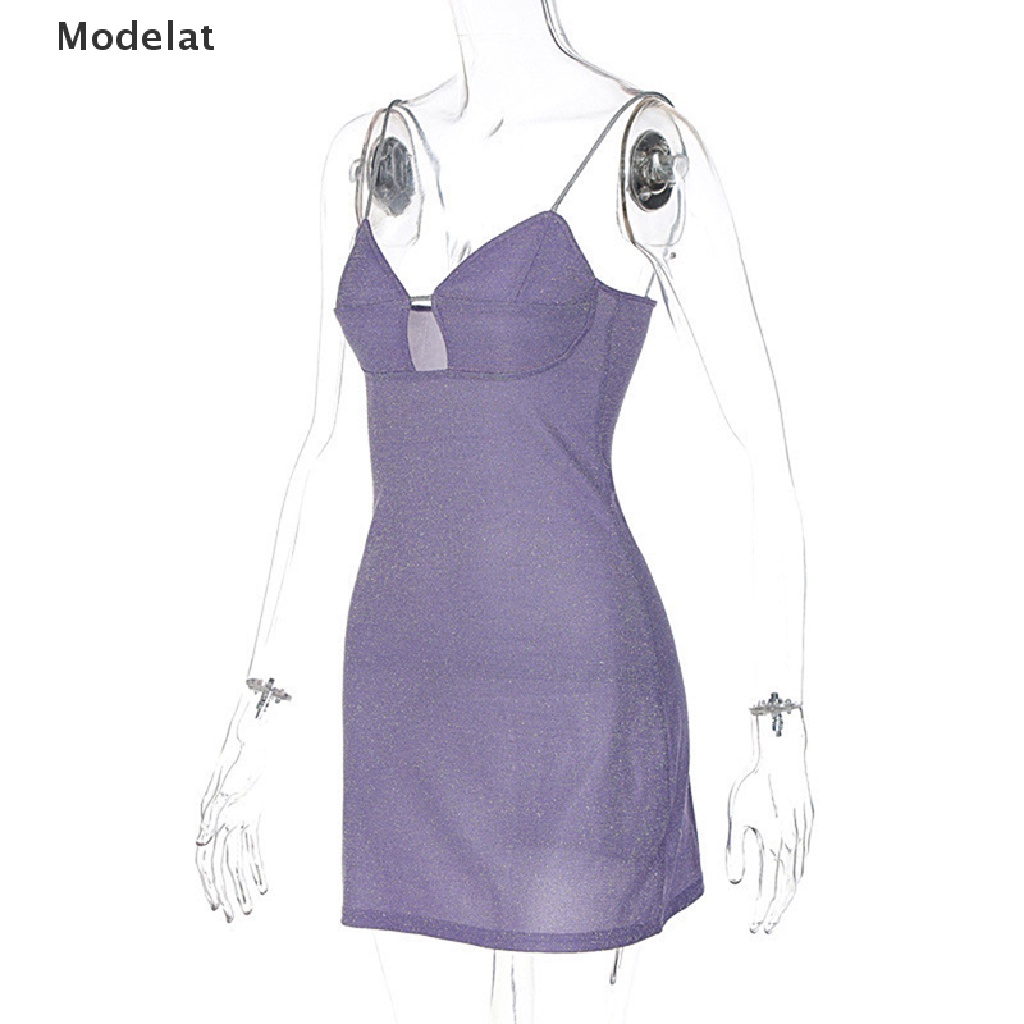 Mfc Y2K Đầm Hai Dây Hở Lưng Khoét Cổ Chữ V Khoét Sâu Đính Kim Sa Lấp Lánh Màu Hồng