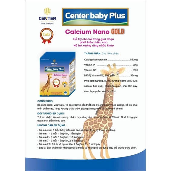 Bổ sung Calci Nano Gold hộp 20 ống