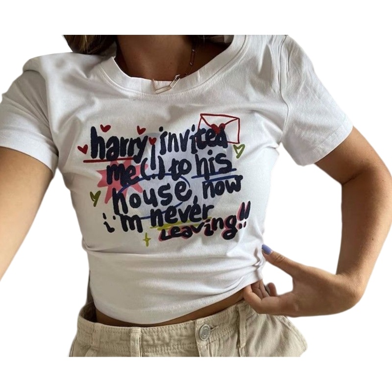 Áo Thun Ngắn Tay Cổ Tròn In Chữ Đơn Giản Dành Cho Nữ