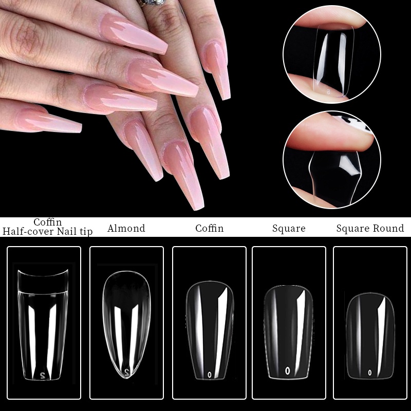 Hộp 480 móng tay giả UR SUGAR màu sắc trong suốt bảo vệ toàn diện