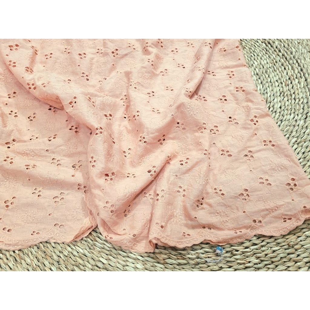 Vải thô boi thêu màu cam sữa