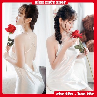 Đầm ngủ phi lụa hở lưng sexy với dây chéo lưng gợi cảm BT024B