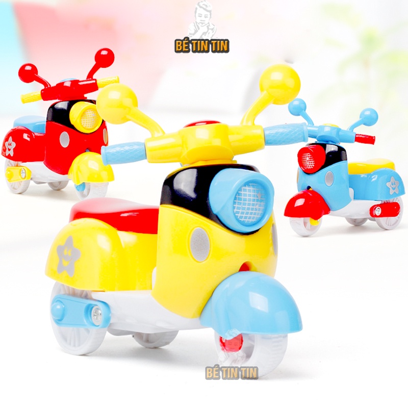 Combo Đồ chơi vịt chạy xe máy Vespa và Xe máy đồ chơi, xe đồ chơi Vespa có dây cót cho bé