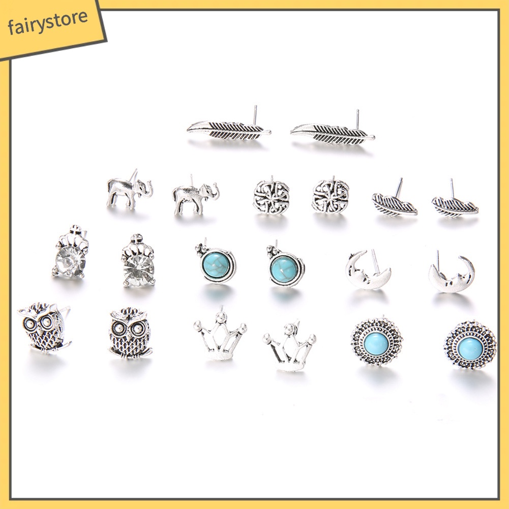 Set 10 Cặp Bông Tai Nữ Đính Đá Thời Trang