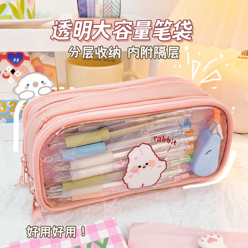 Túi Đựng Bút Trong Suốt Họa Tiết Hoạt Hình Sáng Tạo Dễ Thương