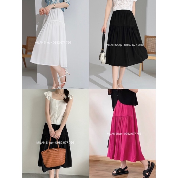 Chân váy xoè dáng dài chất lụa Quảng Châu mềm mát