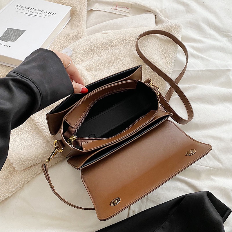 Túi Đeo Chéo Hình Vuông Nhỏ Đơn Giản Có Khóa Kéo Phong Cách harajuku Cổ Điển Cho Nữ