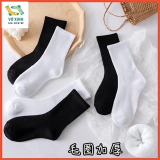 Tắt vớ trơn màu trắng và đen cổ trung cổ cao unisex thể thao voxinhsieure
