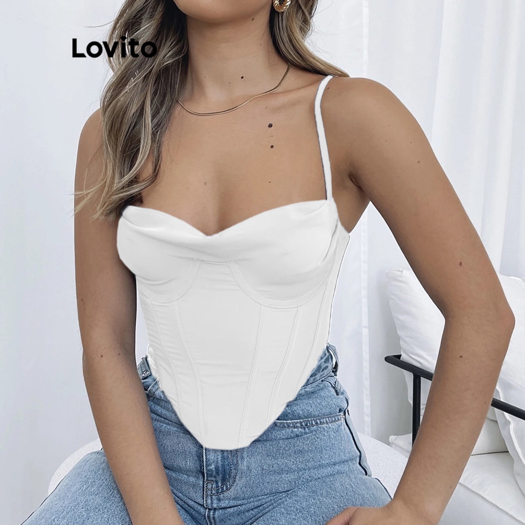 Áo ba lỗ Lovito trơn phối dây kéo thường ngày thời trang cho nữ LNE01004 (màu trắng)