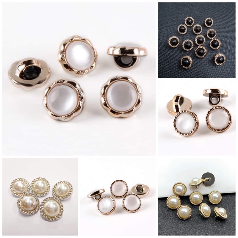 10 Nút cúc khuy áo ngọc trai nhân tạo tròn nhỏ 1.3cm sơ mi, cardigan len, váy quần mũ túi khâu vá .