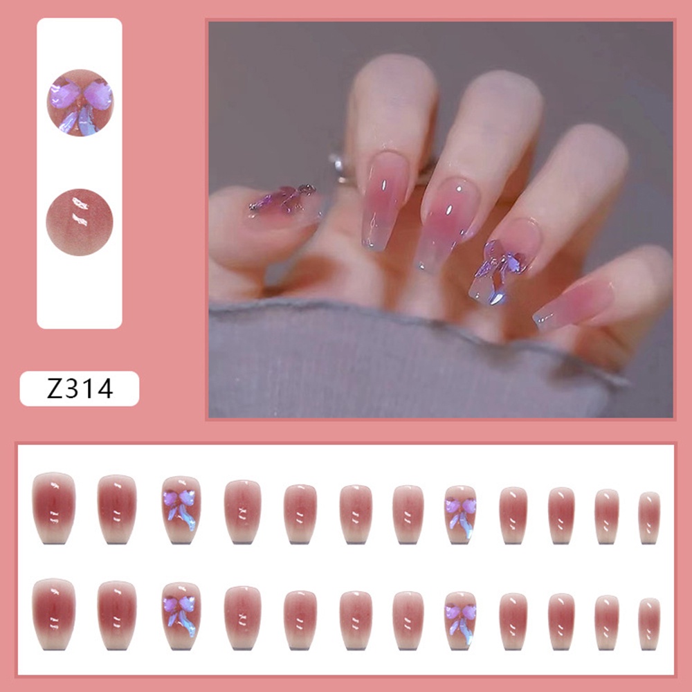 Bộ 24 Móng Tay Giả Đính Đá Màu Gradient Thời Trang