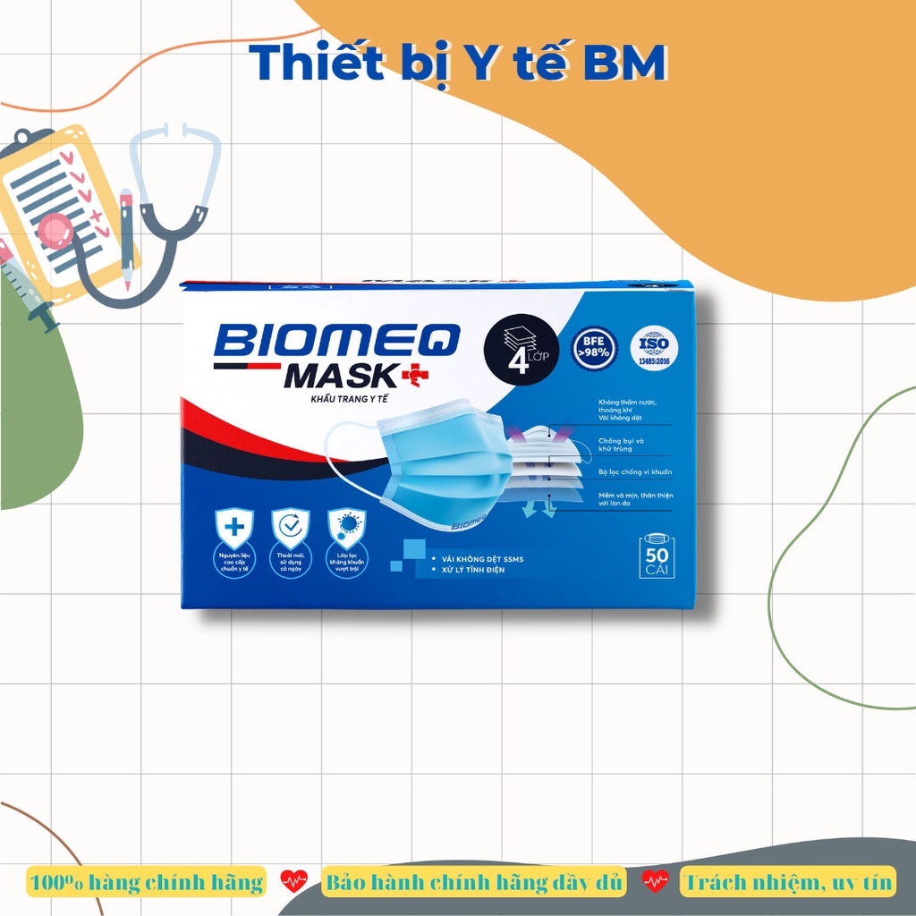 Khẩu trang y tế Biomeq Mask+ 4 lớp kháng khuẩn, hiệu quả lọc vi khuẩn BFE trên 98% -Tbyt BM