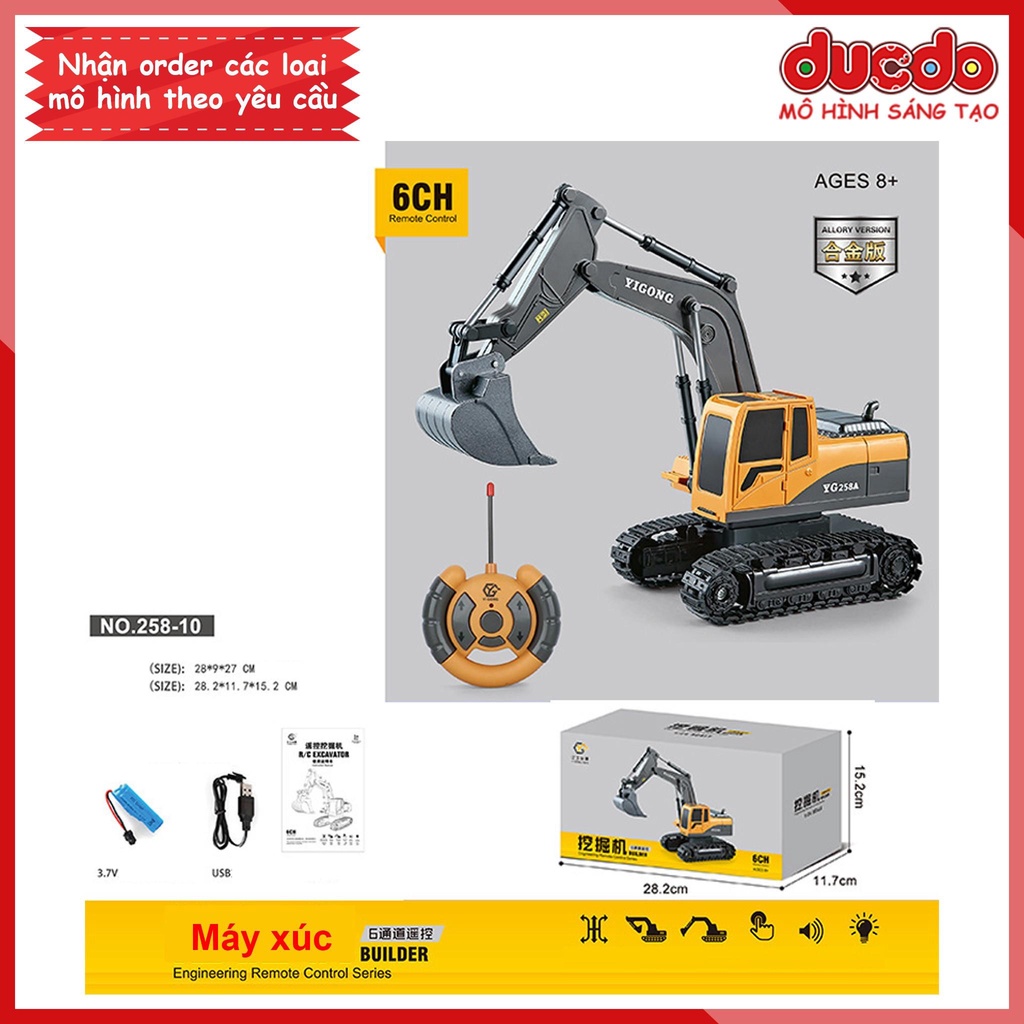 Xe điều khiển từ xa ô tô công trình máy xúc ben múc cẩu ủi gầu và thùng sắt pin sạc cho bé - Đồ chơi mô hình