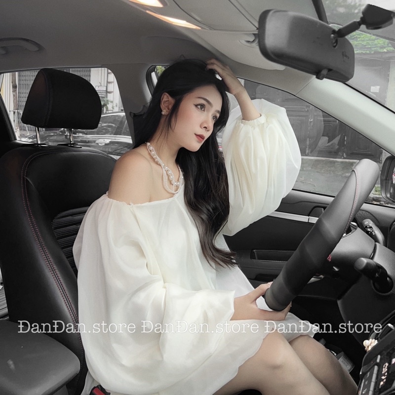 Áo tơ trễ vai dáng bồng tiểu thư công chúa