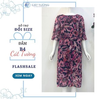 Đầm nữ màu hoa đỏ cao cấp sang trọng tặng bà, tặng mẹ Đầm B4 - Thời trang Cát Tường