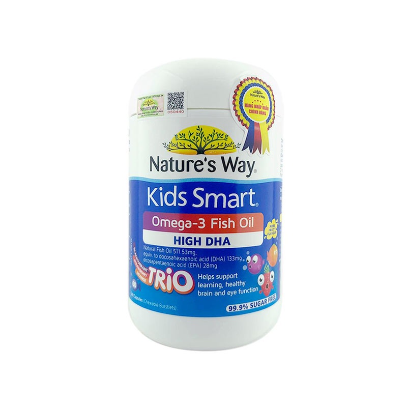 Viên DHA Nature's Way Kids Smart Omega-3 Fish Oil Trio High DHA Hộp 60 Viên Úc