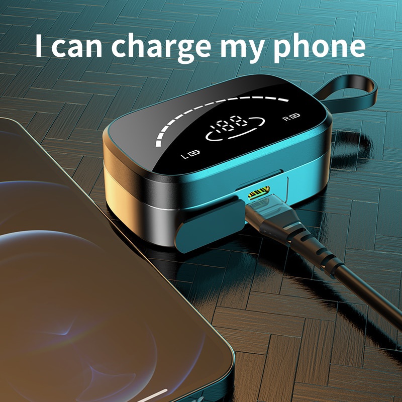 Tai Nghe Không Dây TWS Bluetooth 3500mAh Chống Nước Có Màn Hình LED Kèm Hộp Sạc