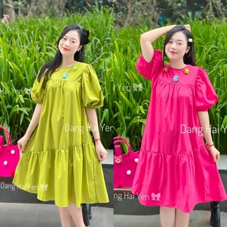 Váy babydoll xuông thô lụa lạnh cao cấp ít nhăn kèm 3 bông hoa siêu yêu