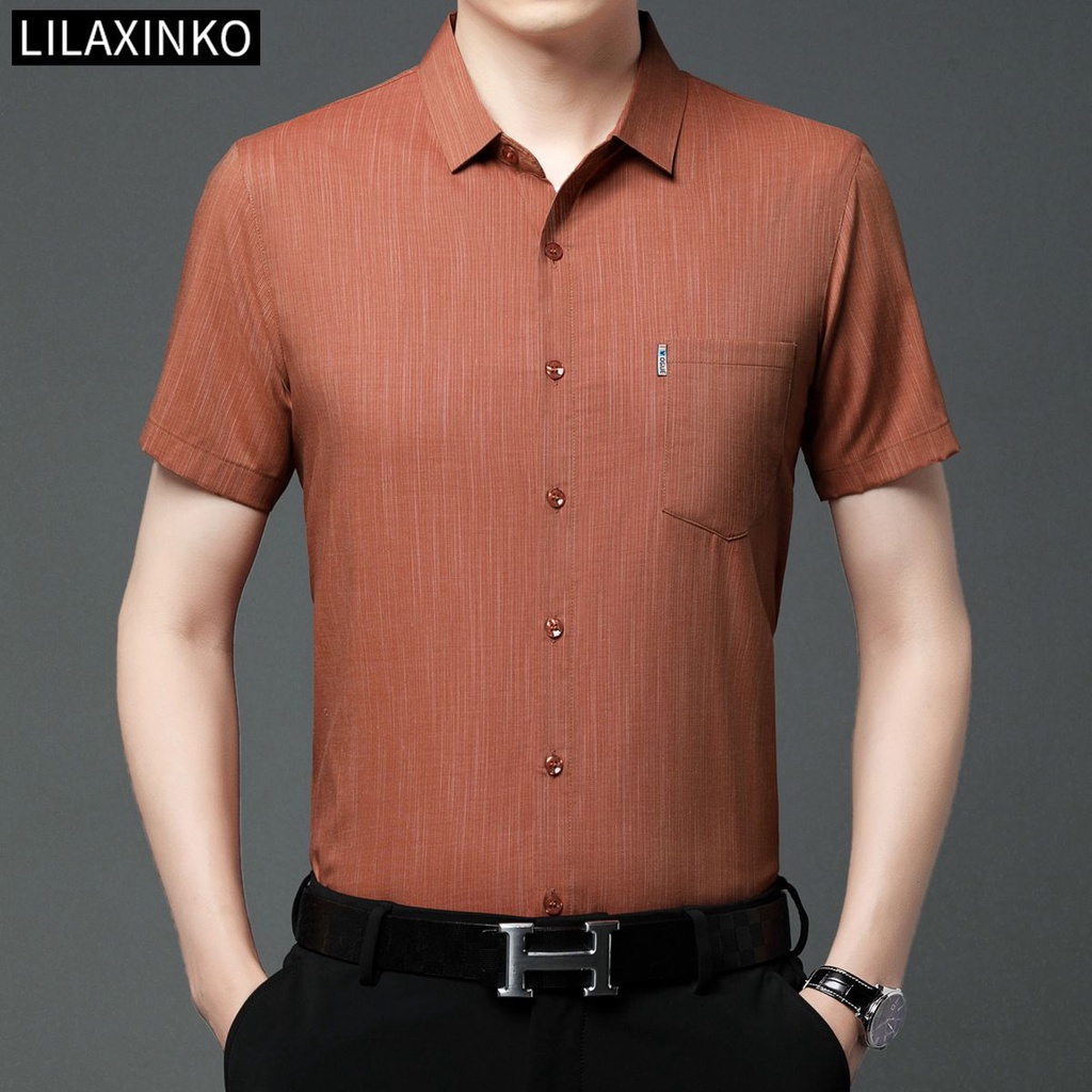 Áo Sơ Mi Cotton Ngắn Tay Họa Tiết Kẻ Sọc 5 Màu Tùy Chọn Thời Trang Cho Nam