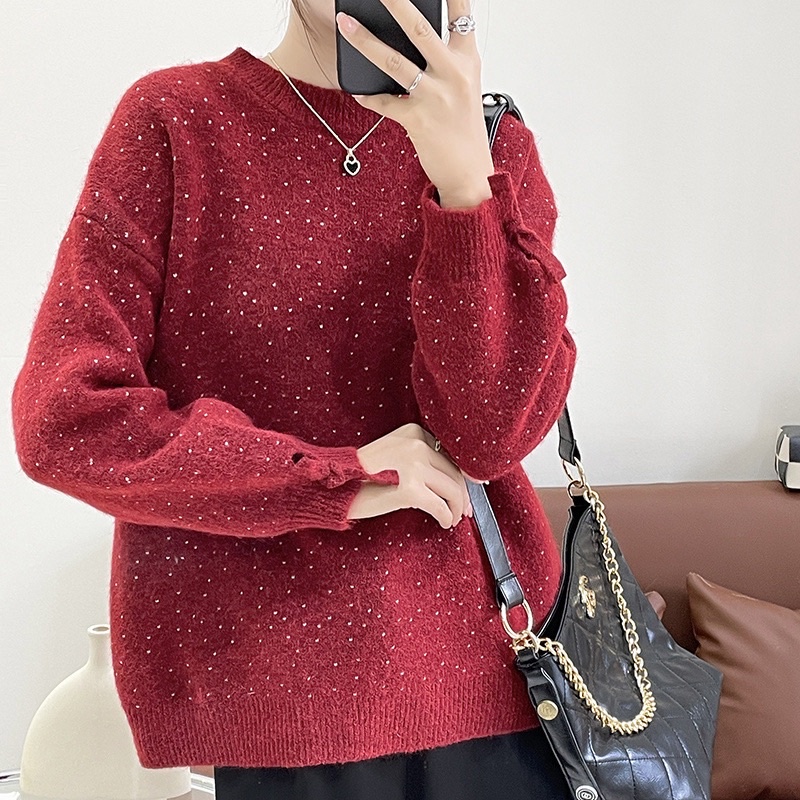 Áo len thắt nơ tay bồng chấm gạo