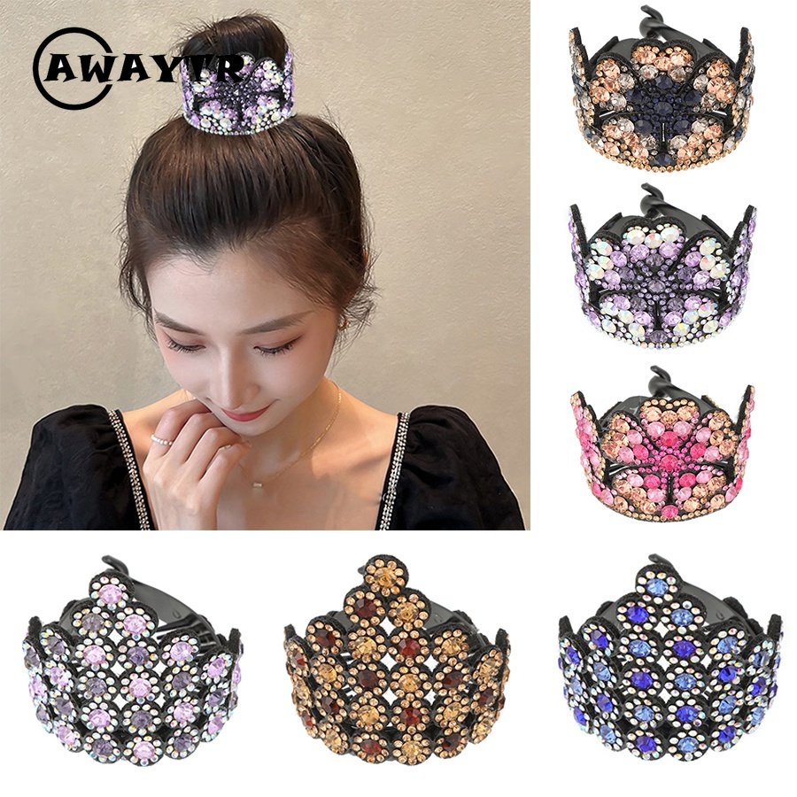 Kẹp Tóc Đuôi Ngựa Hình Vương Miện Đính Đá Phong Cách Retro Thanh Lịch Dành Cho Nữ