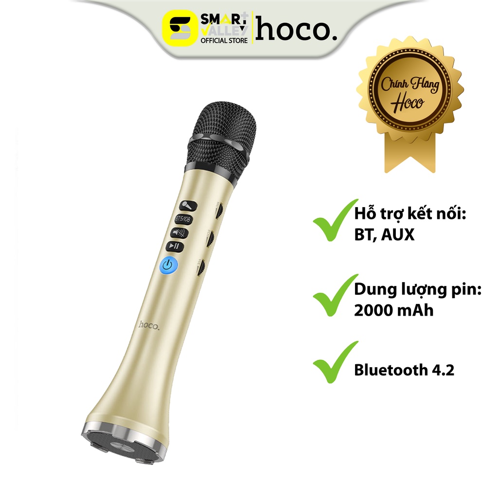Micro Hoco BK9 Mic Hát Karaoke Không Dây ,Pin 2000mAh Nghe Nhạc 3h ,Hỗ Trợ Kết Nối Bluetooth V4.2,AUX,Truyền Âm Thanh FM